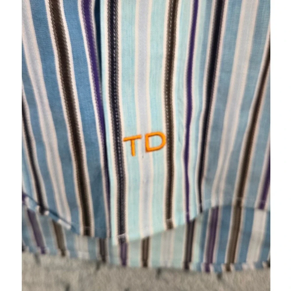 Thomas Dean Mens XL‎ Long Sleeve Button Down Shirt Blue Purple Striped Cotton